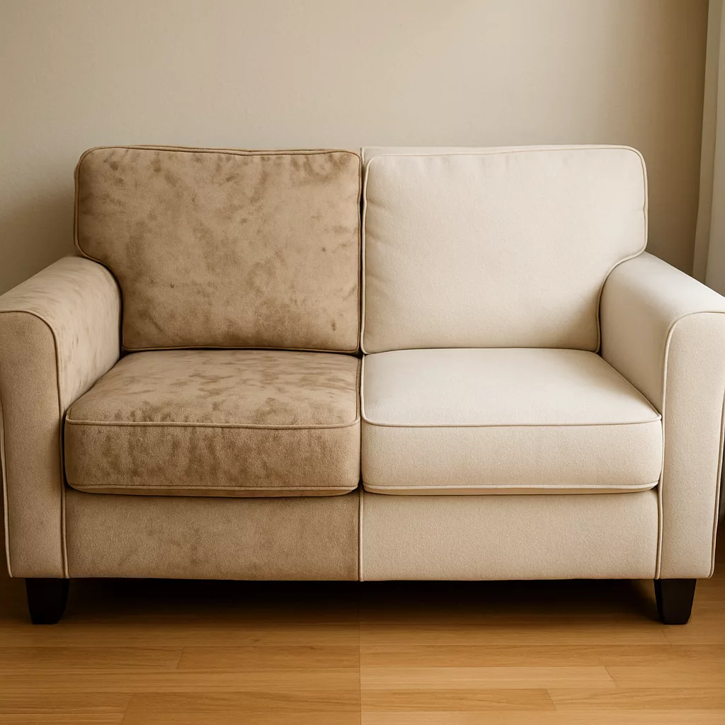 Avant et après nettoyage de canapé