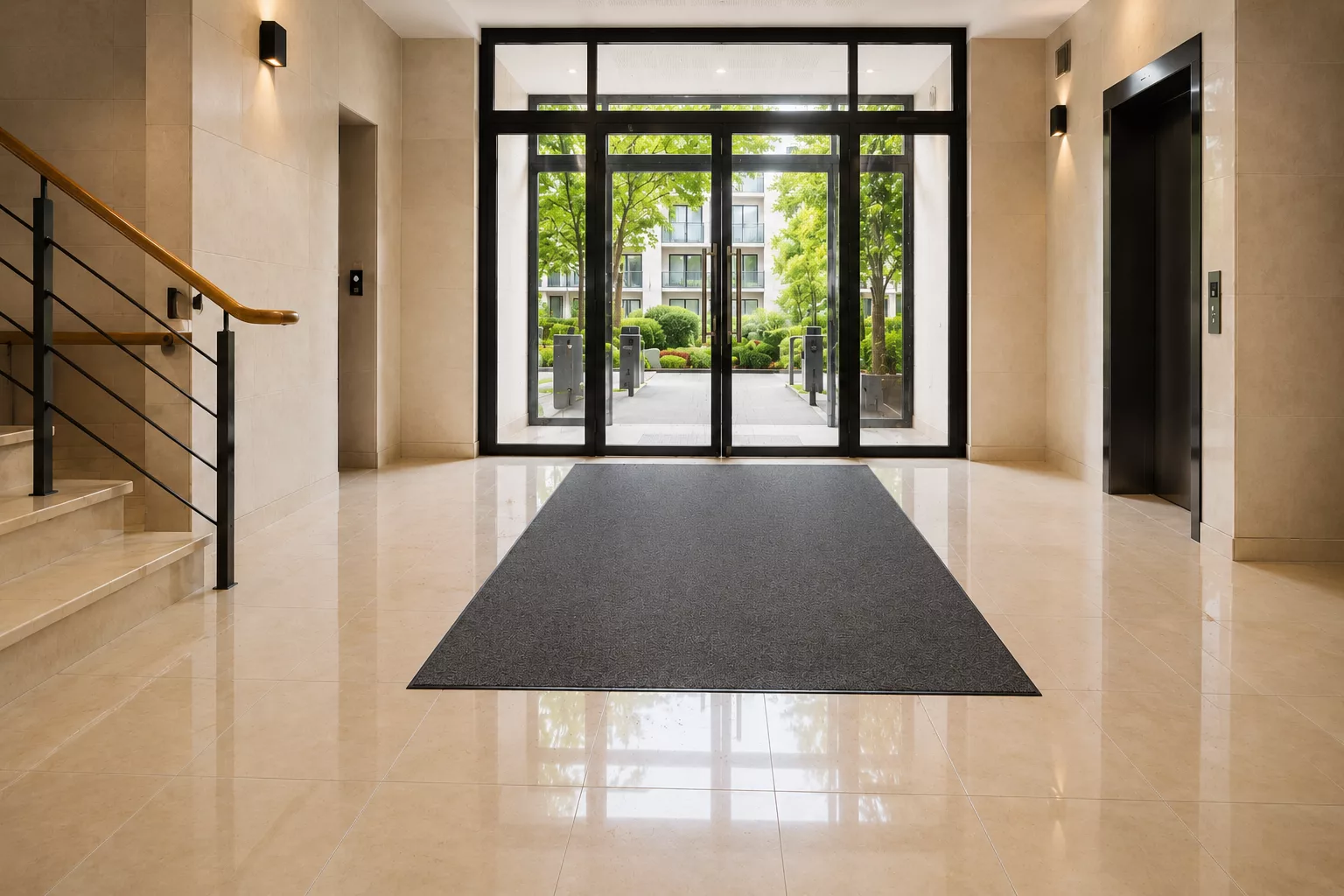 Après - Hall d'entrée moderne avec vue sur jardin