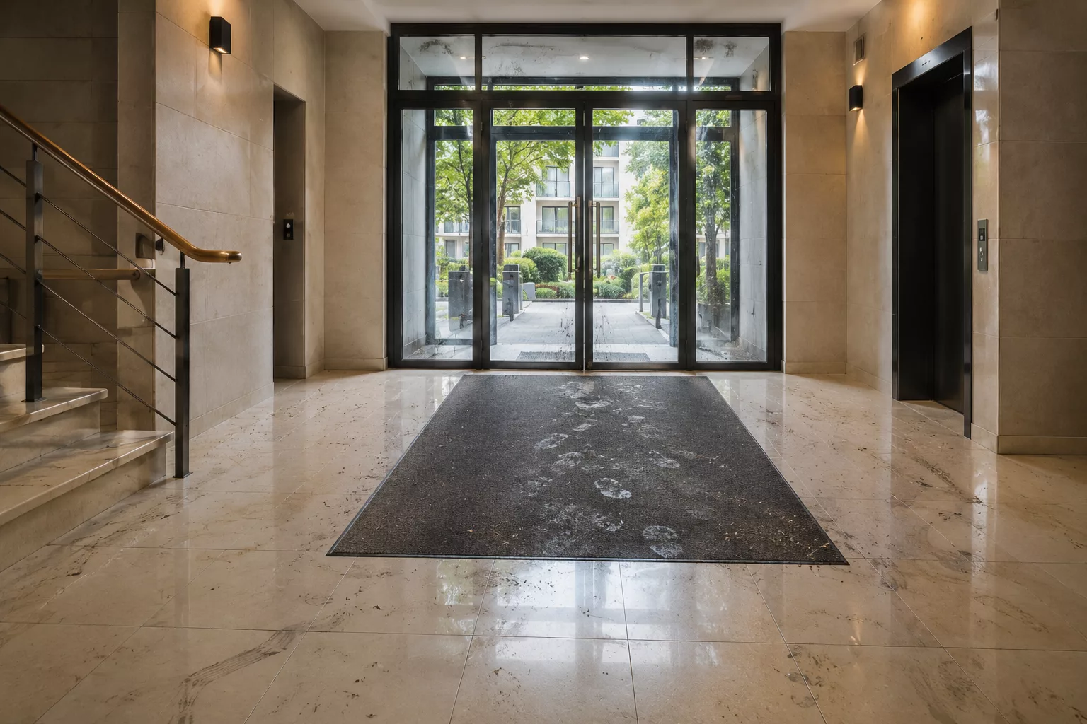 Avant - Hall d'entrée moderne avec vue sur jardin